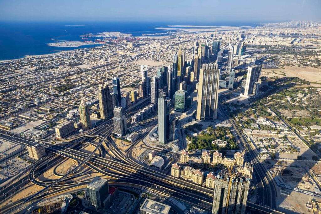 aerial view dubai city from top tower 3 1